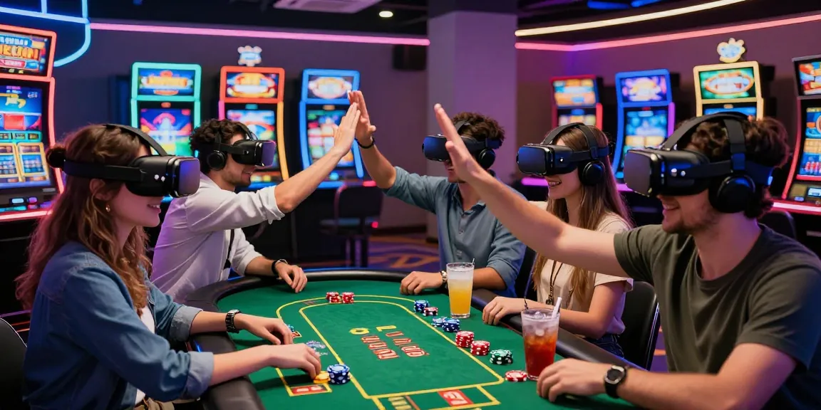 Young adults enjoying the innovative gaming experience at ALO8.COM casino, showcasing excitement and engagement.