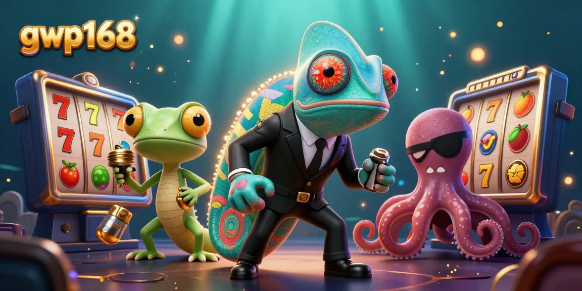 Rasakan keseruan bermain slot gacor di GWP168 dengan agen chameleon, gecko, dan octopus dalam ilustrasi 3D.