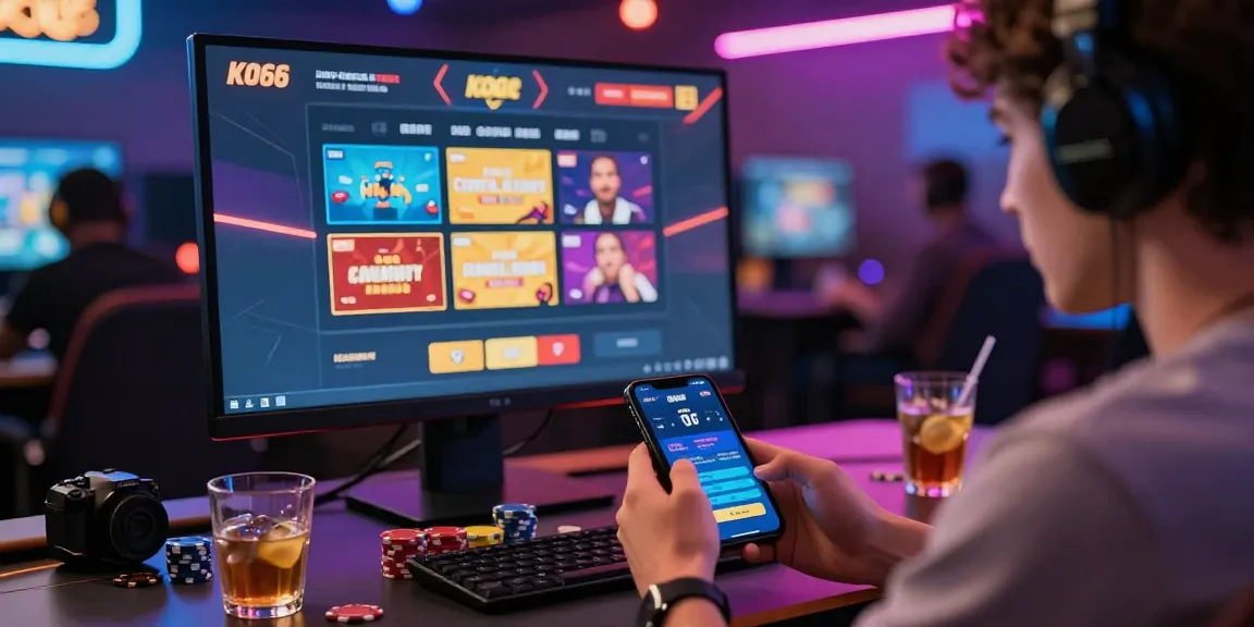 Experience excitement with KO66 app user in a modern gaming setup, showcasing vibrant atmosphere and engaging environment.