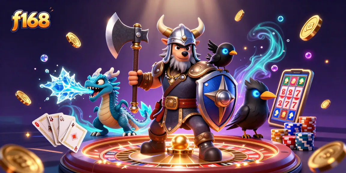 Engage in exciting f168 gameplay with Viking warriors, dragons, and vibrant casino elements!