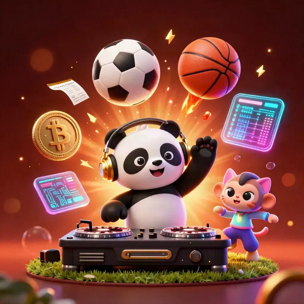 Neon casino animals, coins, and sports balls exploding in a cinematic glow