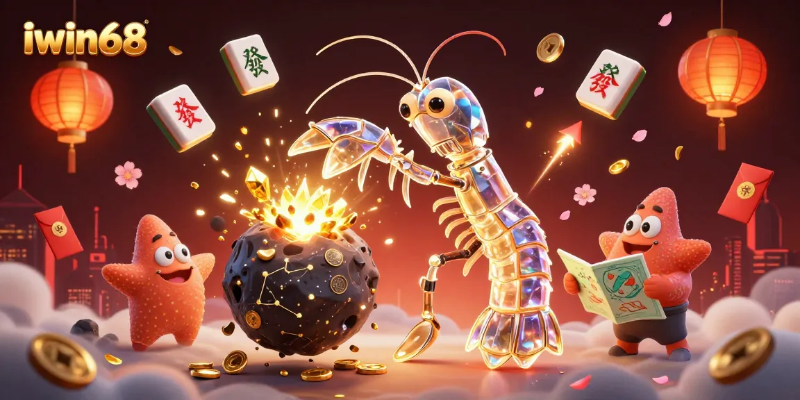 Experience iwin68 excitement with a galactic adventure featuring golden gems and animated casino elements!