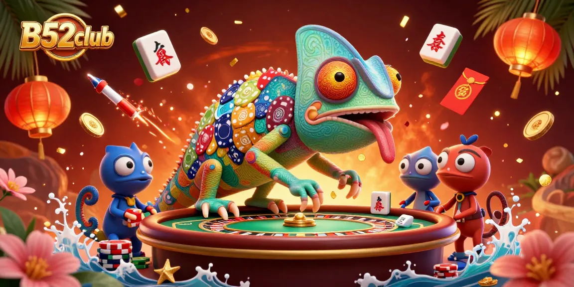 B52club offers exciting gameplay under vibrant scenes of spinning jade coins and colorful lanterns.