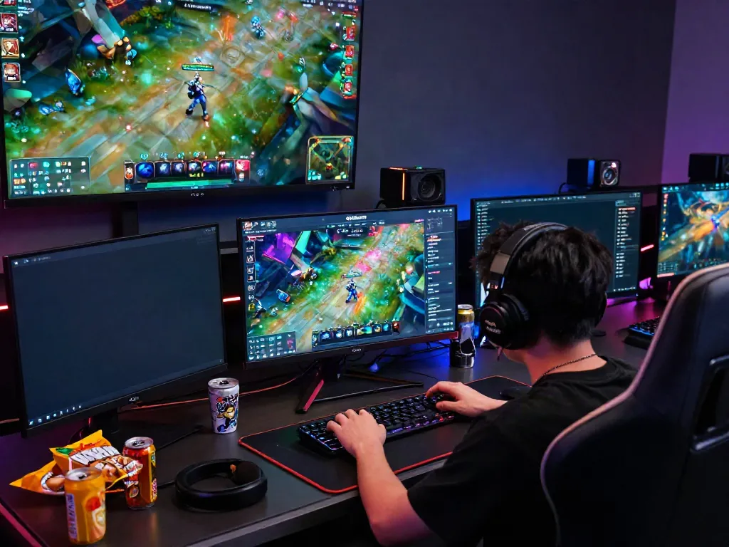 Player immersed in QQMacan gaming platform with vibrant graphics and modern setup