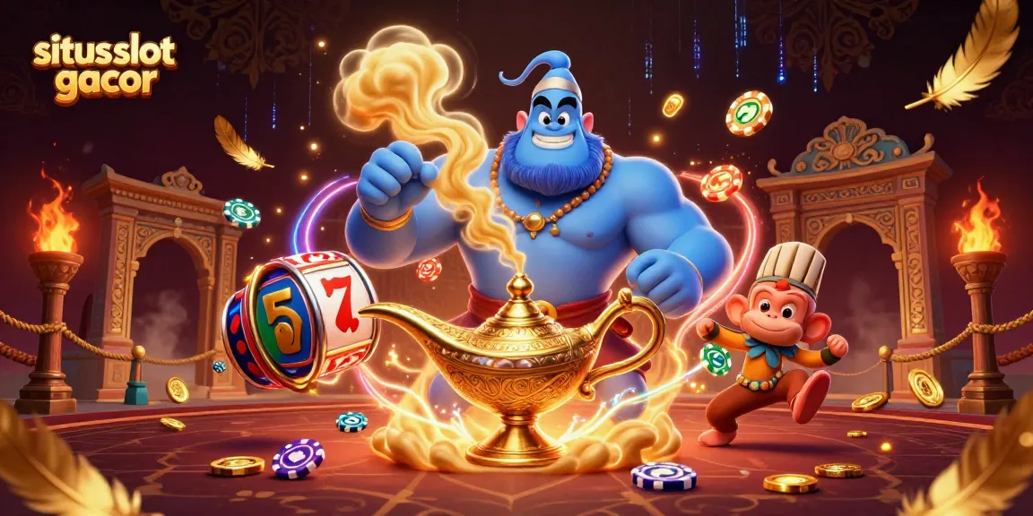Play at situs slot gacor for thrilling wins, featuring a magical scene with vibrant characters and slot elements.