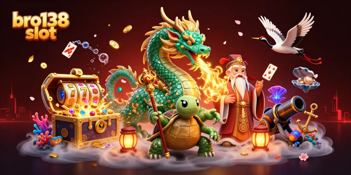 Slot bro138 mengasyikkan dengan karakter naga dan kura-kura yang memberikan keberuntungan.
