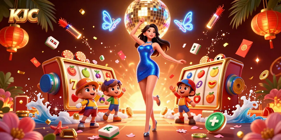 Engage in KJC gaming excitement with vibrant 3D illustration showcasing dynamic casino elements.