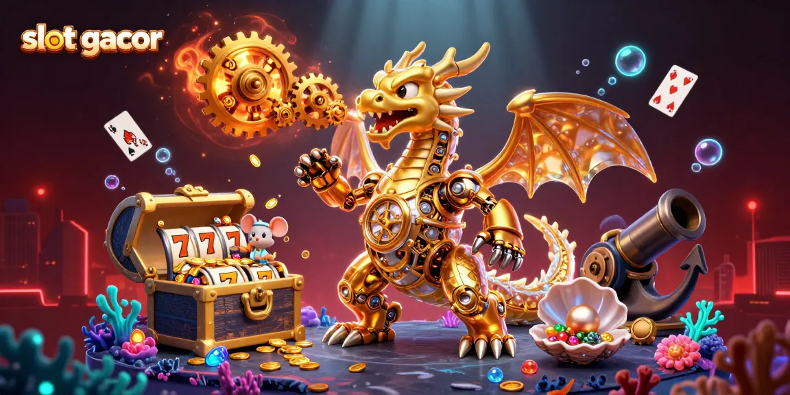 Experience thrilling slot gacor excitement with a dynamic scene of a golden dragon and vibrant casino elements.