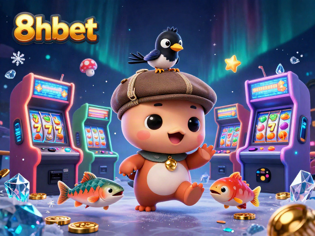 Engage with thrilling games at 8xbet while experiencing playful 3D characters and vibrant slot elements.