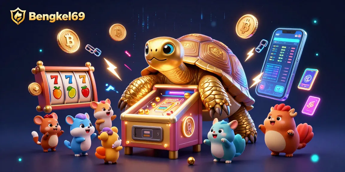Engage in thrilling gaming action at Bengkel69 with slot reels and vibrant characters.