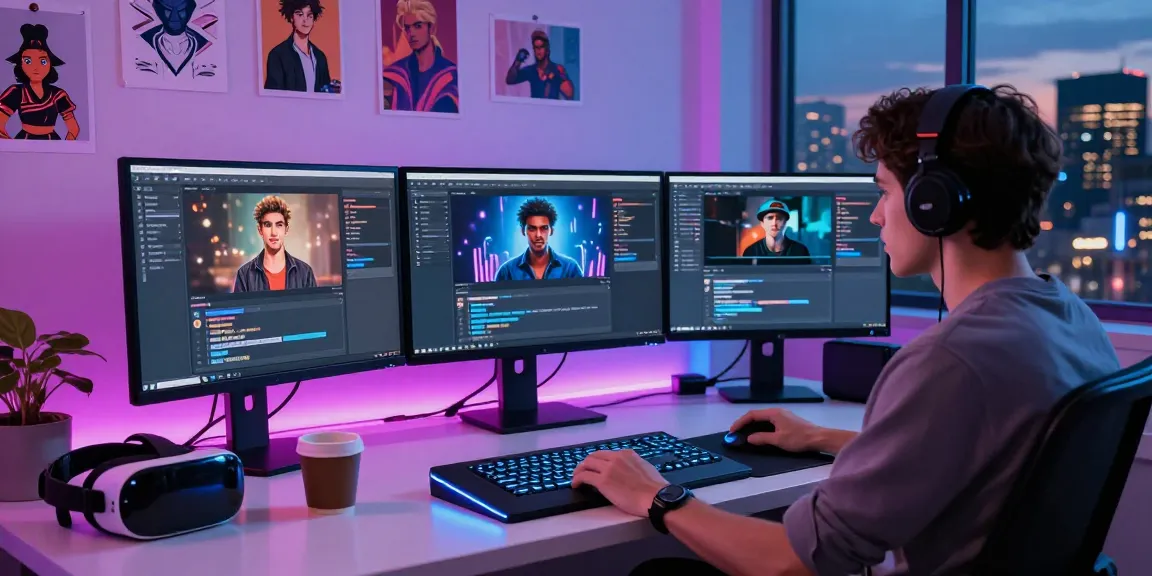 Engaging NSFW AI creative workspace showcasing character interactions and technology.