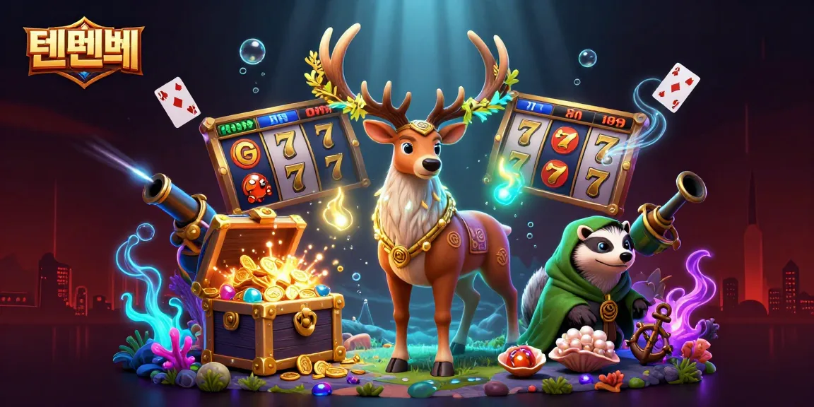 Experience winning slots on 텐텐벳 with an enchanting 3D casino illustration full of vibrant elements.