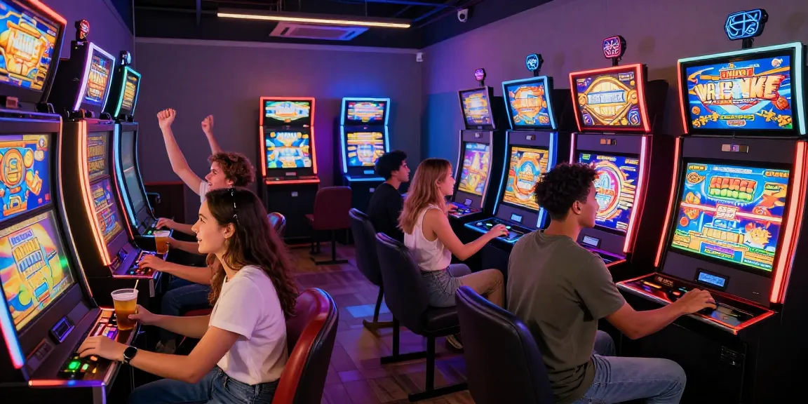 Pengunjung menikmati berbagai permainan slot di lounge permainan, menampilkan slot gacor terbaik yang menguntungkan.