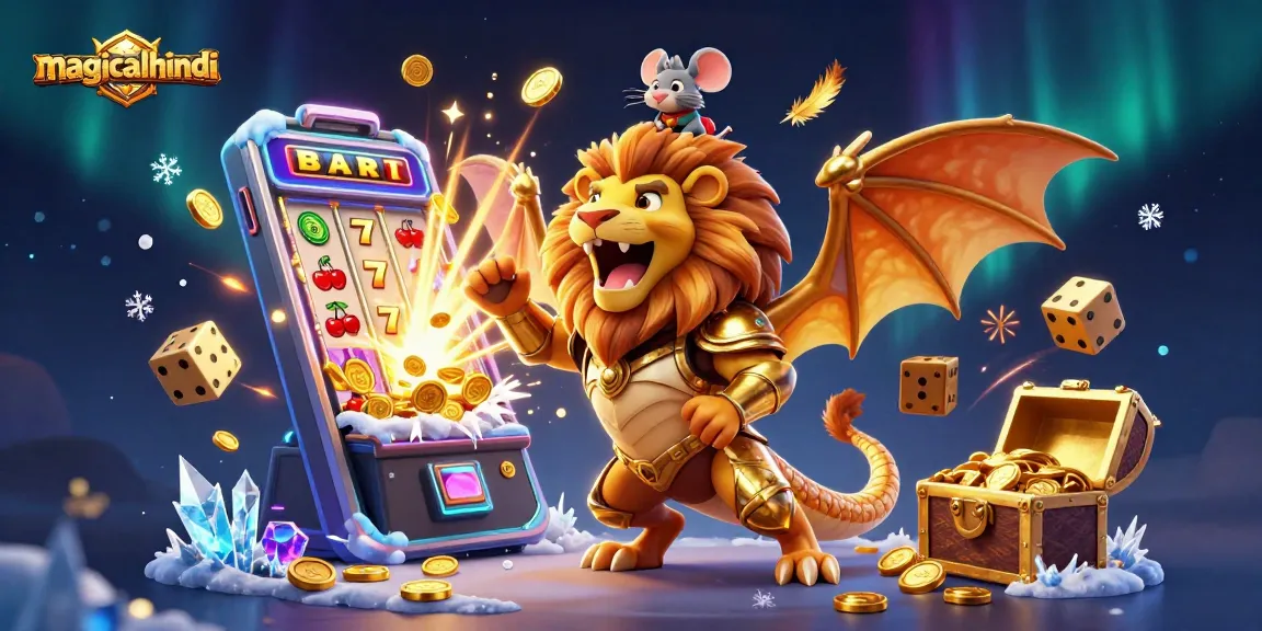 Experience the excitement of magicalhindi with a vibrant 3D casino scene full of slot machine action and lively characters.