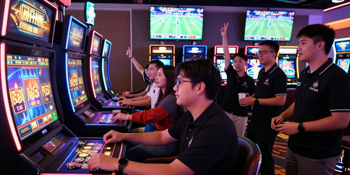 Players enjoying the Fun88 casino experience directly at fun88thaimeth with vibrant gaming machines and a lively atmosphere.