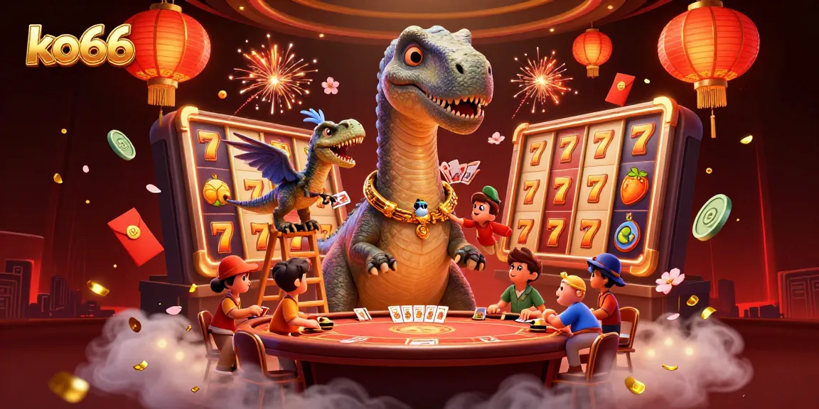 Engage in excitement at ko66 with a vibrant casino scene featuring whimsical characters and thrilling games.