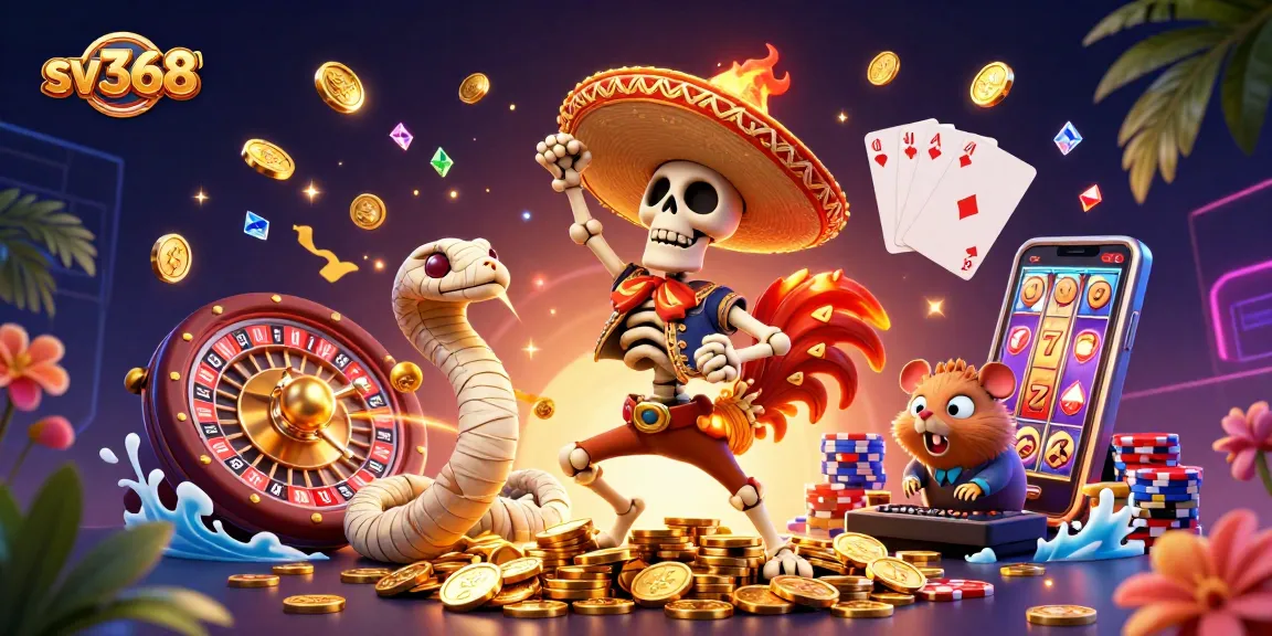 Experience the thrilling sv368 gaming scene with a victorious mariachi rooster and dazzling casino details.