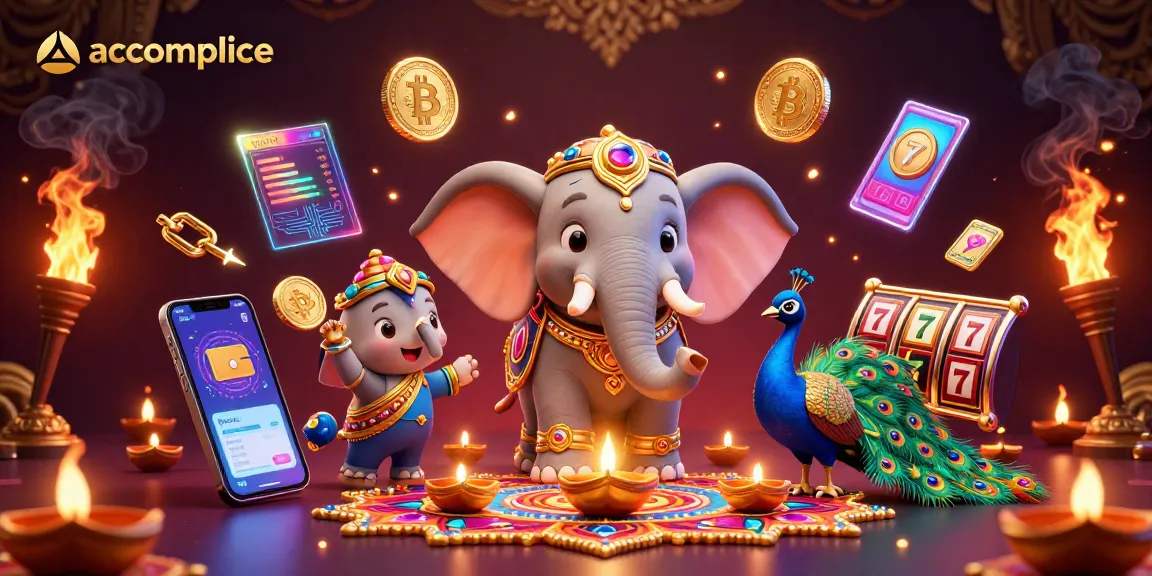 Play and win at accomplice with vibrant Diwali-themed casino characters and engaging slot elements.