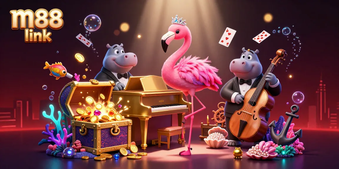 Experience the thrill of m88 link with lively characters and dynamic gambling elements in this vibrant casino scene.