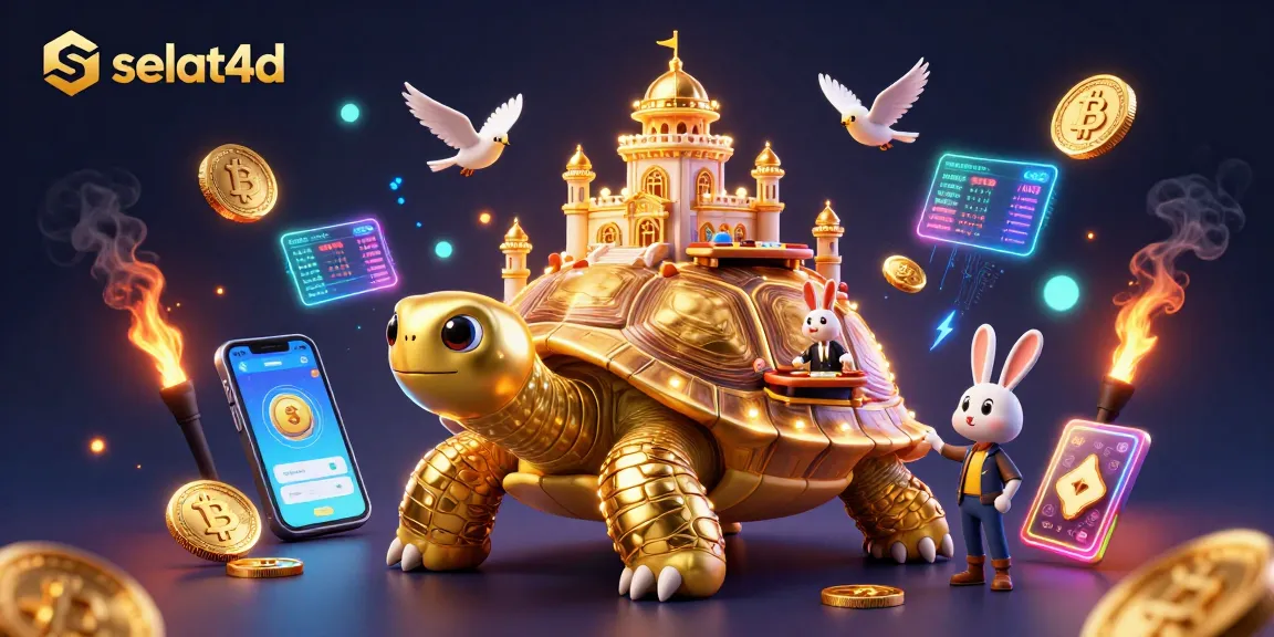 Experience selat4d gameplay with a vibrant 3D scene featuring a golden tortoise casino and a rabbit dealer.