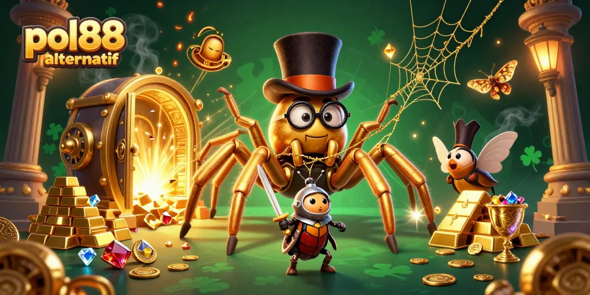 Menangkan jackpot dengan pol88 alternatif yang menampilkan laba-laba emas dan ksatria kecil.