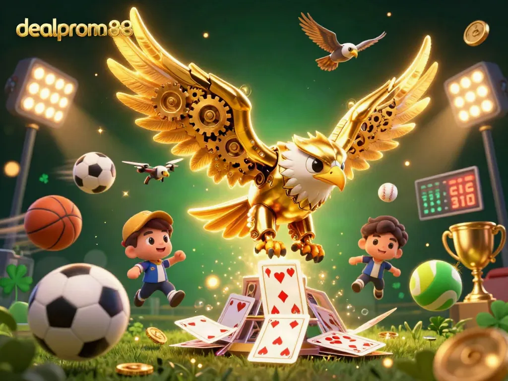 Bet on success with dealpromo88 as the golden eagle dominates a vibrant casino scene.