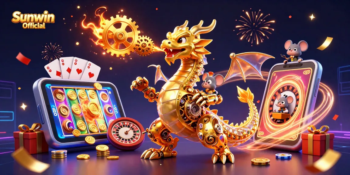 Win big with Sunwin Official in a vibrant online gaming fiesta showcasing 3D fantasy elements and casino action.