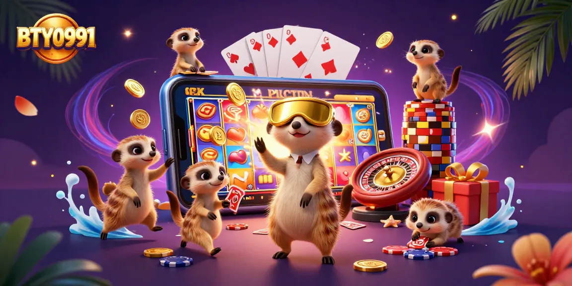 Experience high stakes fun at BTY0991 with meerkat dealers, slot games, and casino excitement!