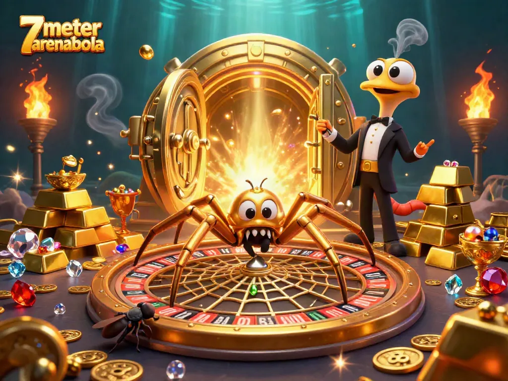 Experience thrilling bets at 7meter arenabola with a delightful golden spider and vibrant casino elements.