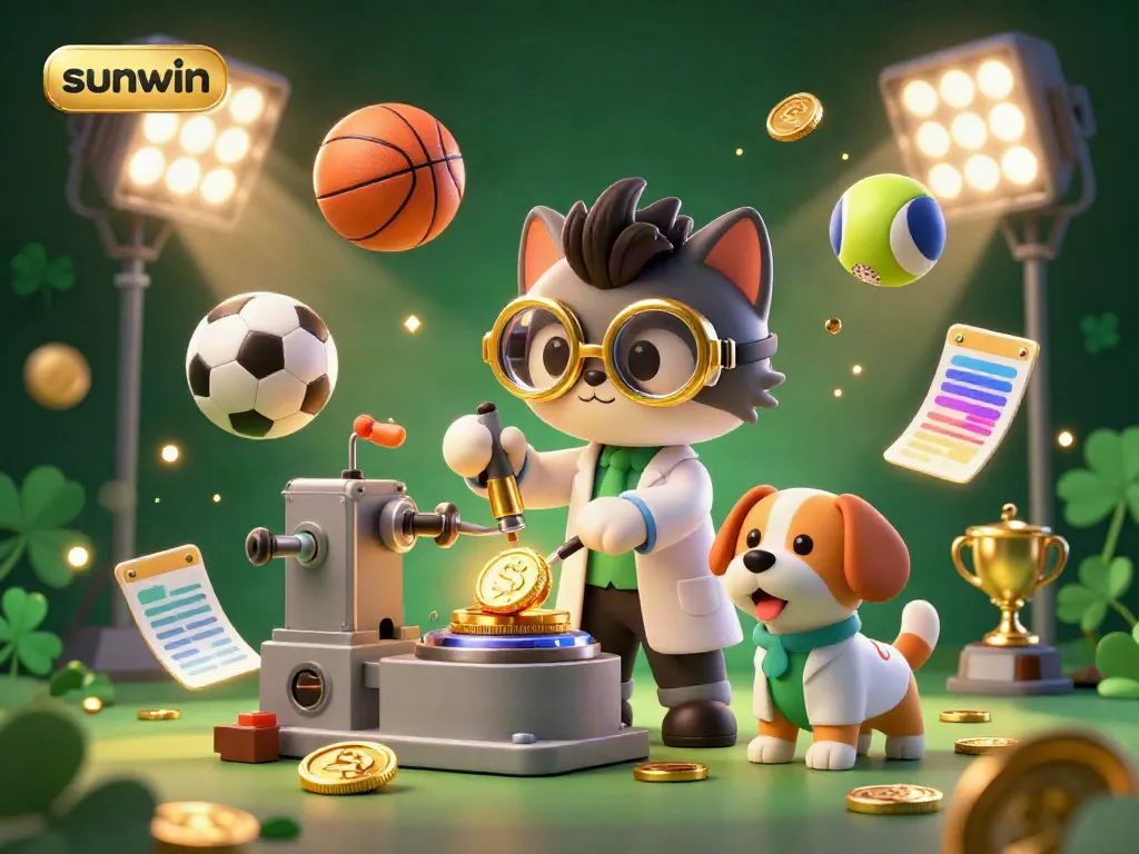 Experience the thrilling atmosphere of sunwin with a dynamic gaming scene featuring playful characters, sports elements, and vibrant visual effects.