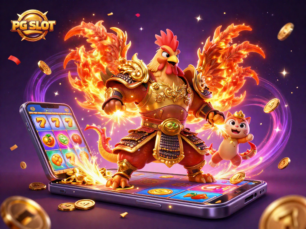 Engage with PG SLOT in this vibrant 3D illustration featuring thrilling slot game elements.