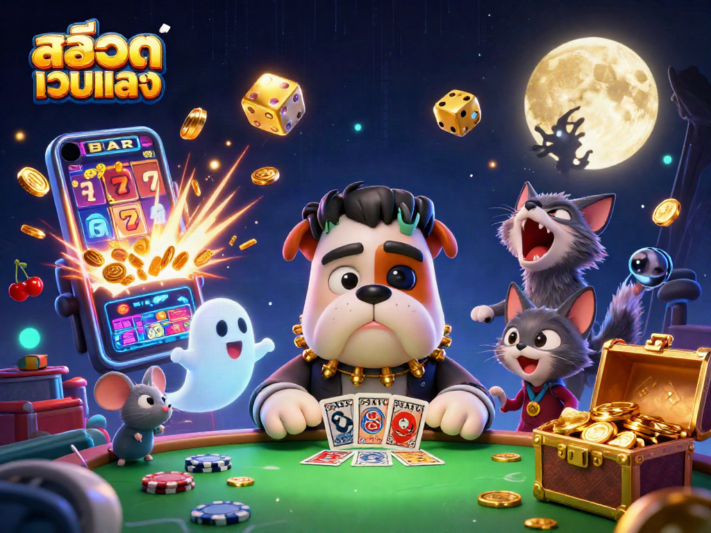 Experience thrilling สล็อตเว็บตรง action in a lively casino scene with colorful characters and games.