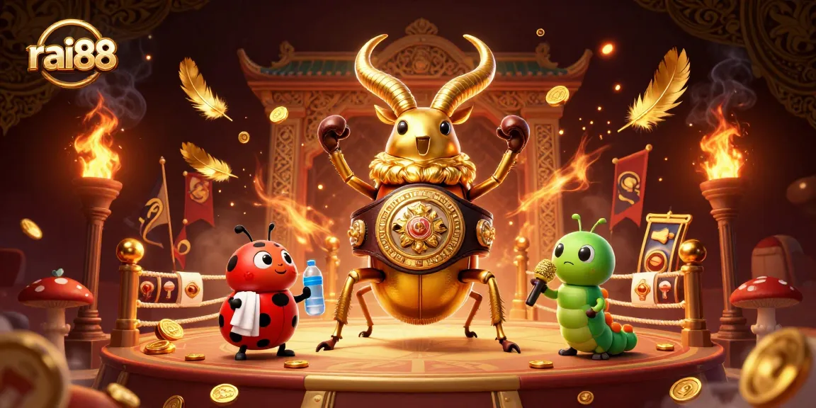 Bet on exciting rai88 games with a dynamic illustration featuring a boxing stag beetle.