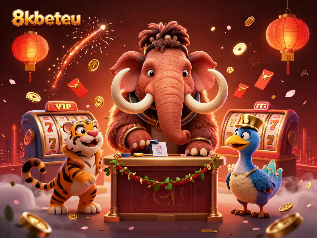 8kbeteu casino scene with unique characters and dynamic gaming elements for an engaging atmosphere.