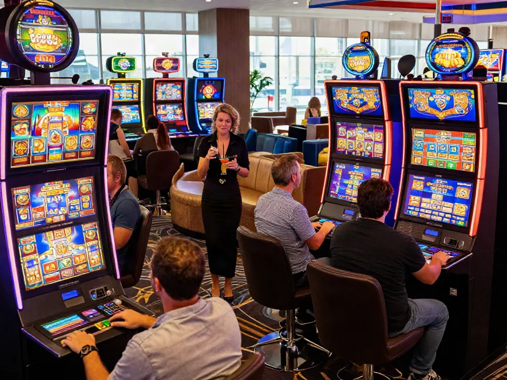 Engaging slot machine gaming experience showcasing ทดลองสล็อต excitement on a vibrant casino floor.
