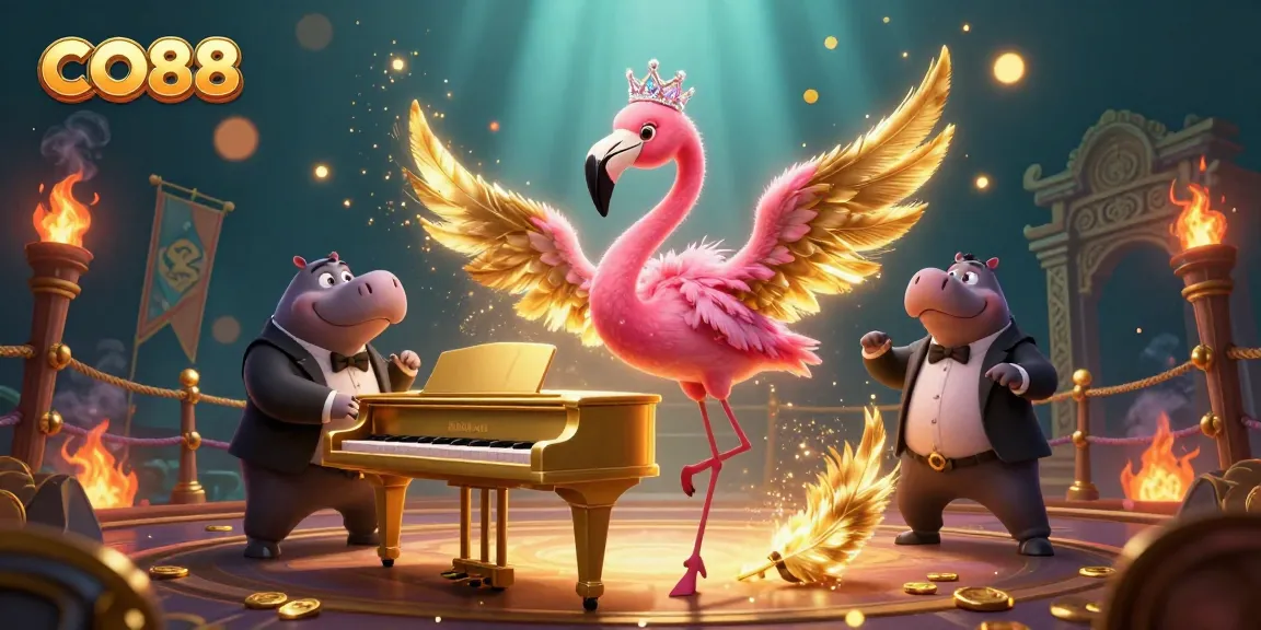 Experience CO88's vibrant 3D casino scene filled with lively characters and dynamic gaming elements.
