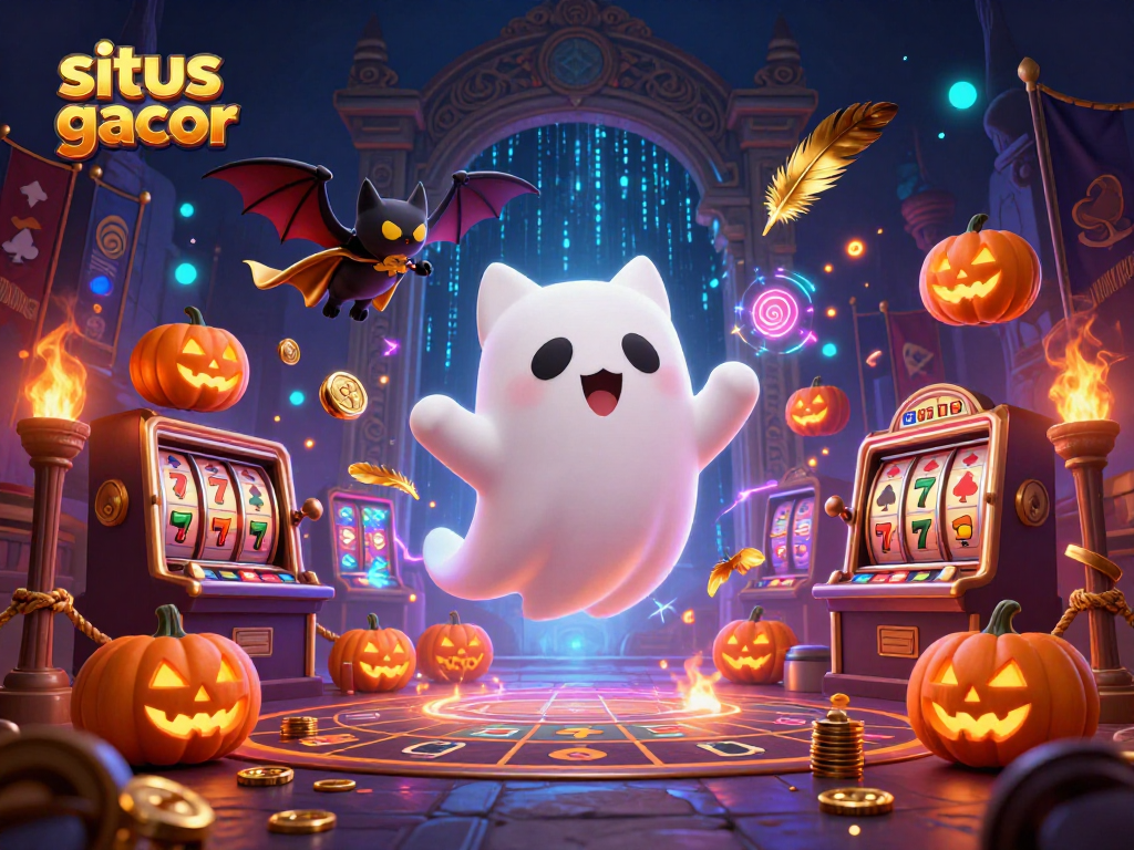 Engage with situs slot gacor in this vibrant, dynamic casino scene featuring playful characters and slot elements.