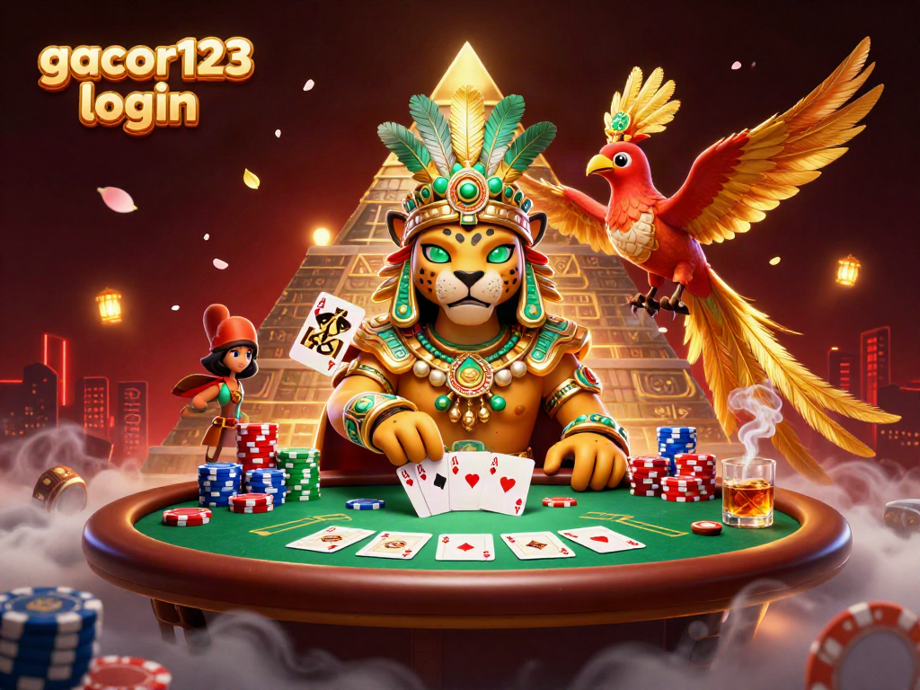 Experience thrilling gameplay with gacor123 login and dynamic casino elements in this vibrant 3D illustration.