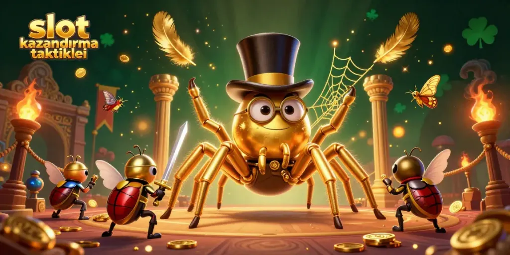 Engage with slot kazanma taktikleri in a vibrant 3D scene of fun characters and casino elements.