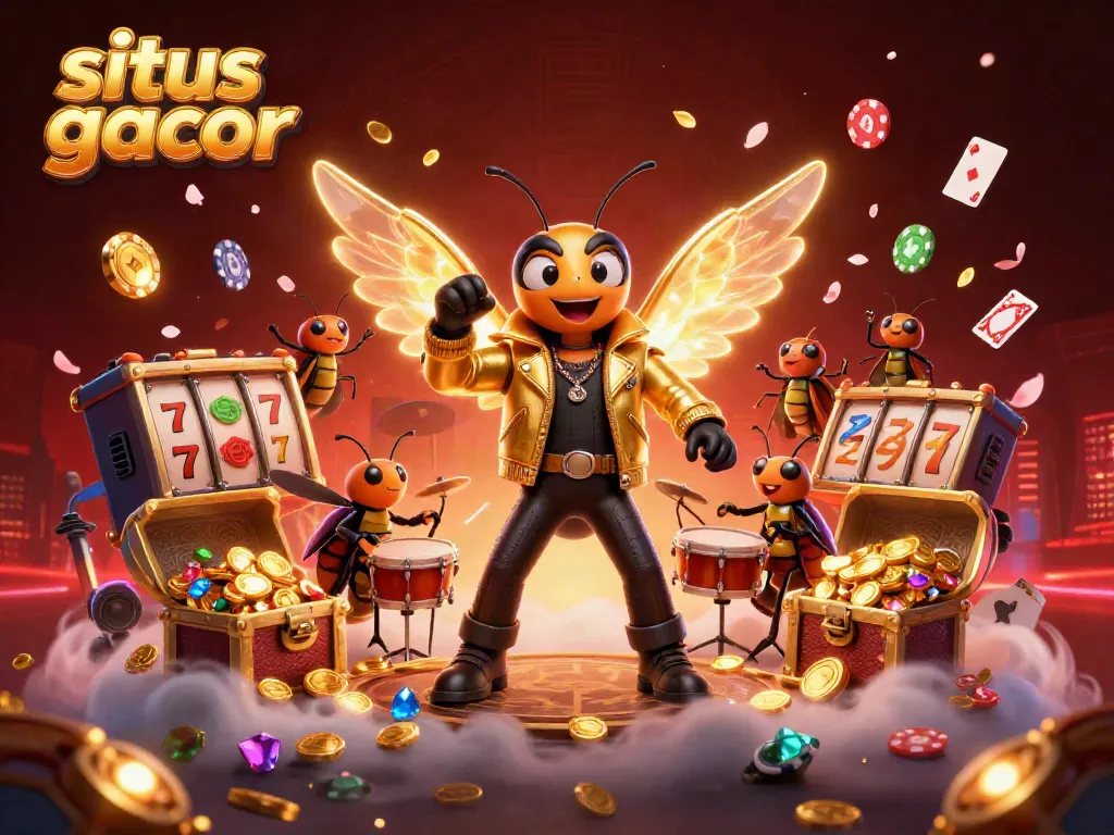 Cidada rock star alongside musical creatures celebrating the vibrant world of situs gacor.