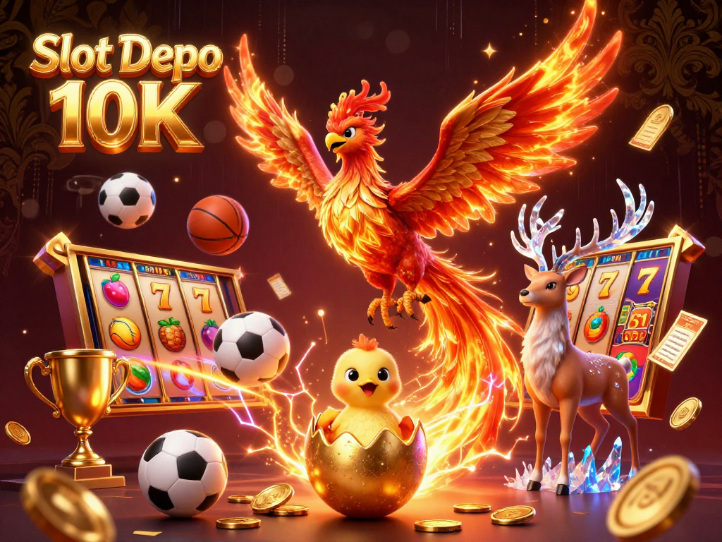 Experience thrilling action with Slot Depo 10K showcasing a vibrant 3D phoenix and slot game excitement.