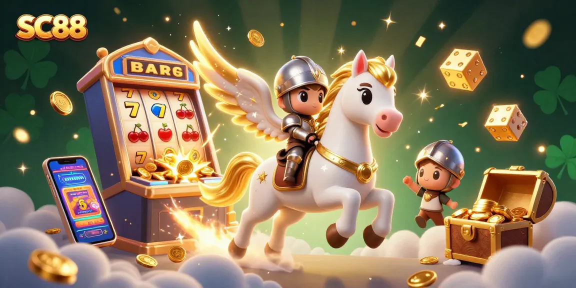 Experience the excitement of SC88 with a celestial horse, dynamic jackpots, and casino elements.