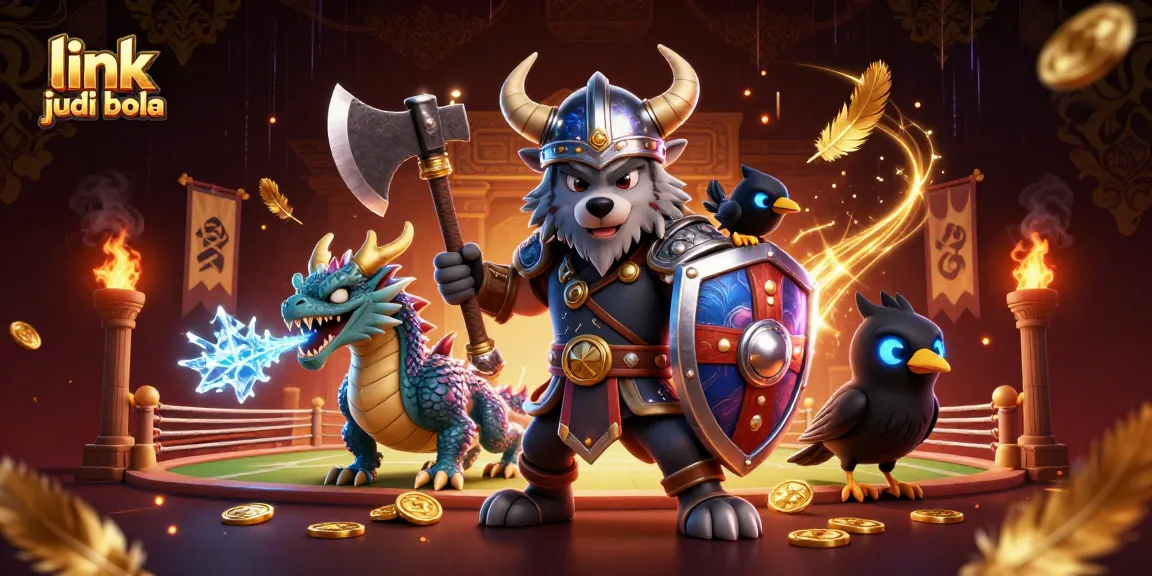 Experience thrilling action with link judi bola as Viking warriors and a dragon battle among sports betting elements.