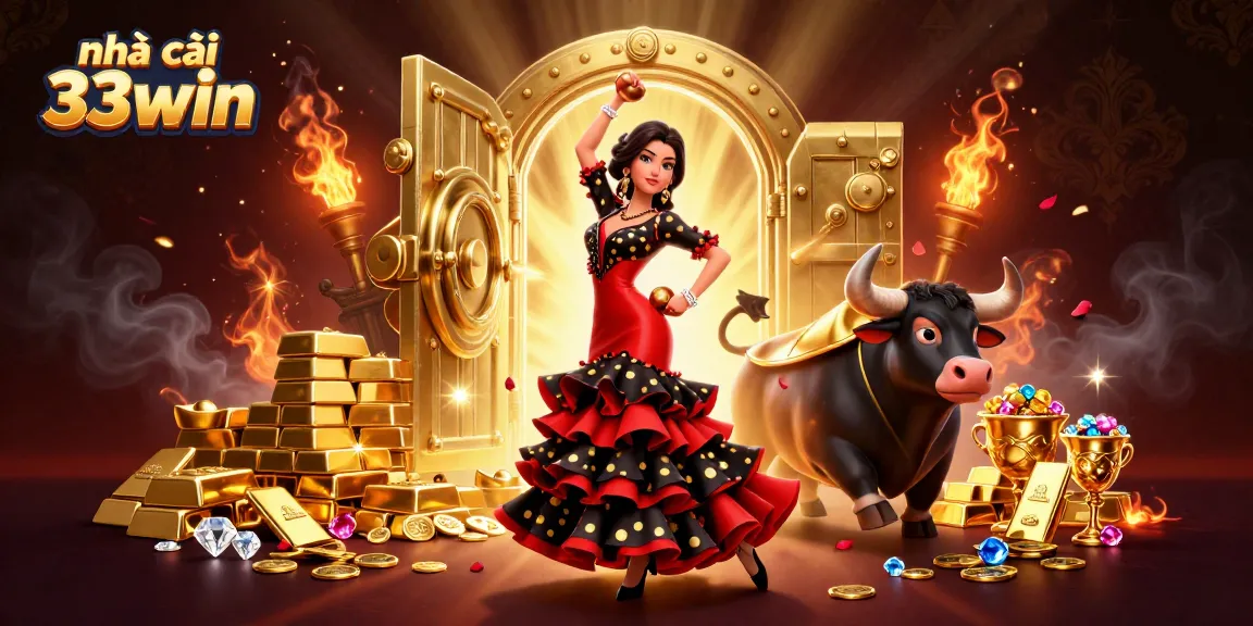Experience the excitement at nhà cái 33win with luxurious casino elements and a dazzling flamenco dancer.