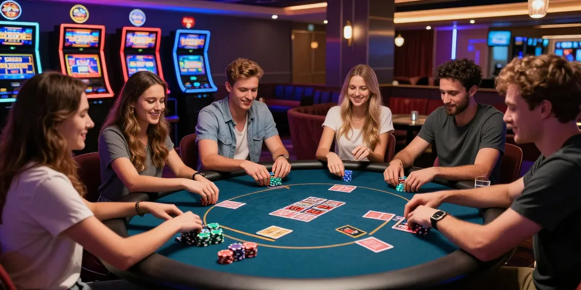 Engaging online gambling scene with akunjp players enjoying poker and slot machines