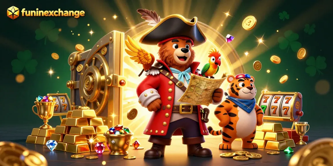 Engage in thrilling actions on funinexchange with a vibrant 3D pirate-themed casino scene.