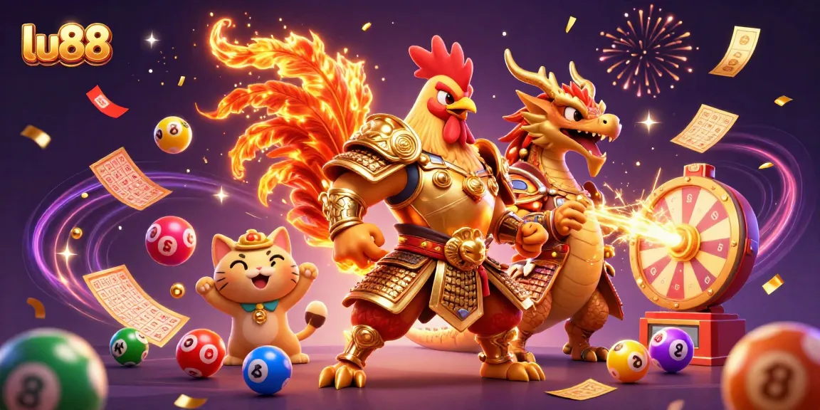Experience thrilling gameplay at lu88 with vibrant lottery balls, casino elements, and a magical atmosphere.