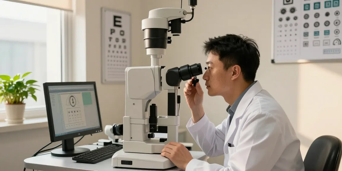 Comprehensive eye examination at SNU Eye Clinic highlighting advanced equipment at snuseoulglobal.com/vi, patient-centered care in a professional environment.