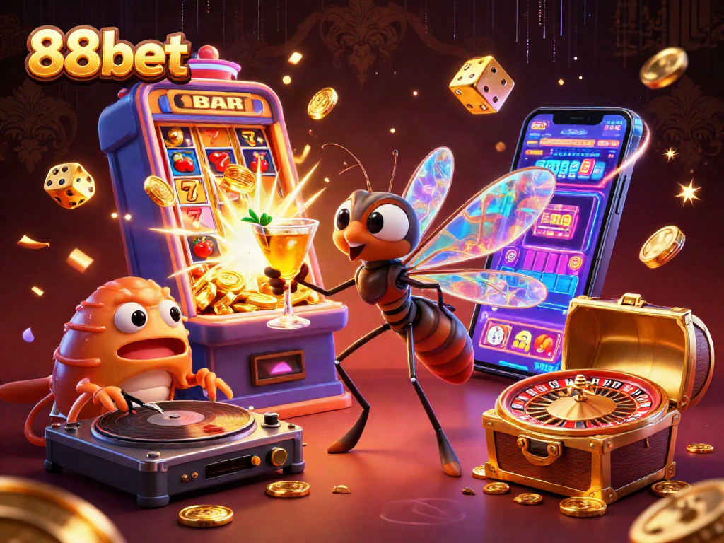 Experience thrilling slots action with 88bet's animated characters in a vibrant casino atmosphere.