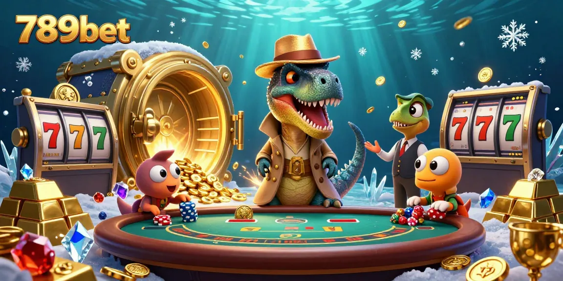 Engage with 789bet's dynamic casino scene featuring cartoon dinosaurs at a blackjack table.